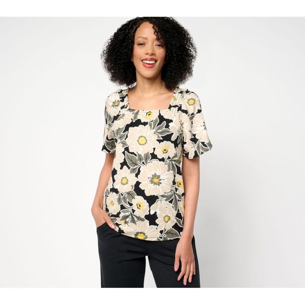 Gloria Vanderbilt Women's Top Sz S Cozy Knit Square Neck Multi-colored